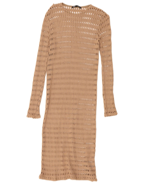 Zara hæklet strandkjole til kvinder UK 12 Medium Beige