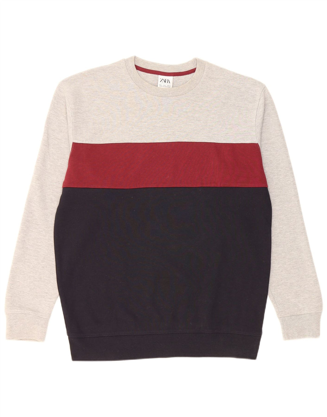 Zara Herre Sweatshirt Jumper Large Grå Colourblock Bomuld