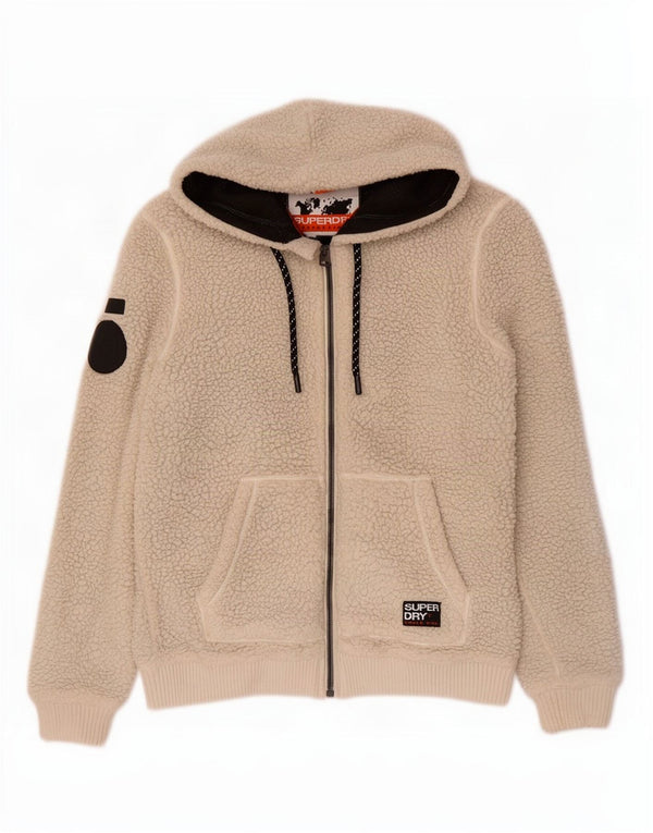 Superdry Fleecejakke med hætte til mænd UK 38 Medium Off White Polyester