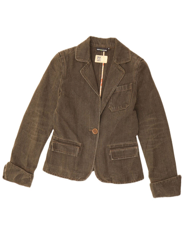 Dkny Dame 1 Knap Blazer Jakke UK 12 Medium Khaki Bomuld