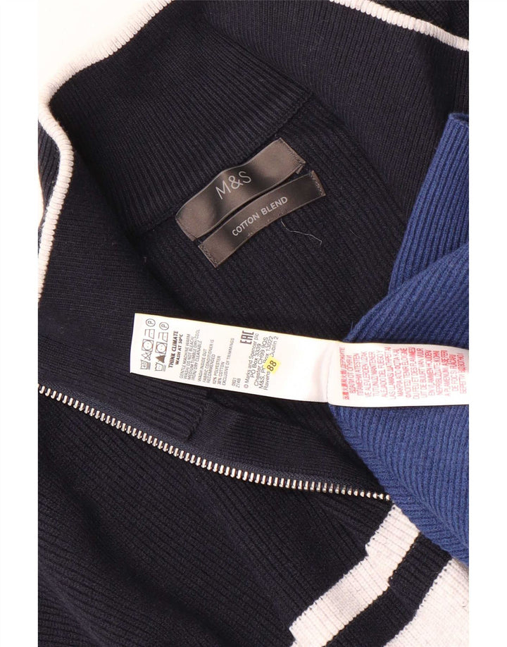 Marks & Spencer Herre Zip Neck Jumper Sweater 2XL Blå Stribet Polyester