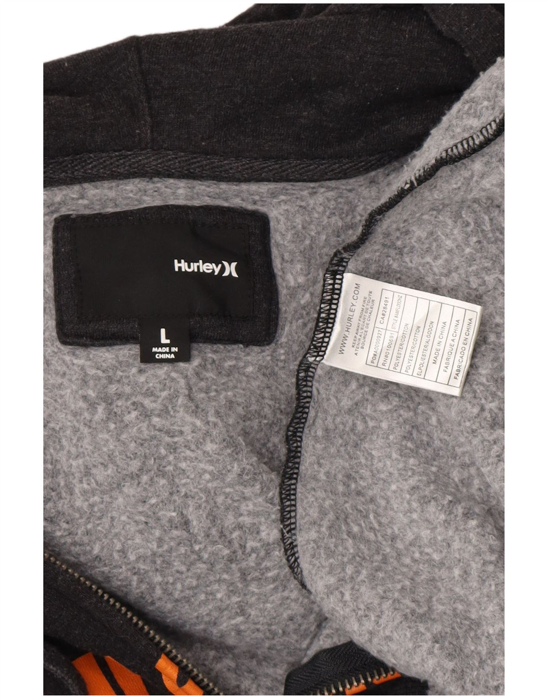HURLEY Herre grafisk hættetrøje med lynlås, stor grå polyester