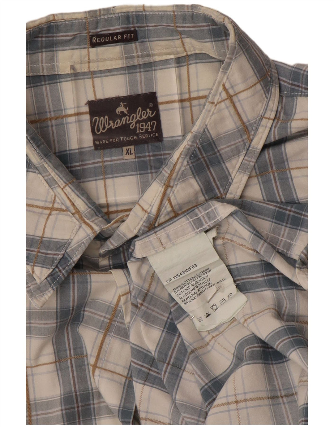 WRANGLER Herre Regular Fit kortærmet skjorte XL Grå ternet bomuld