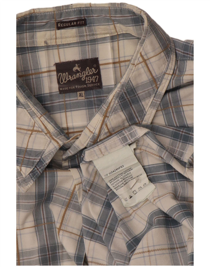 WRANGLER Herre Regular Fit kortærmet skjorte XL Grå ternet bomuld