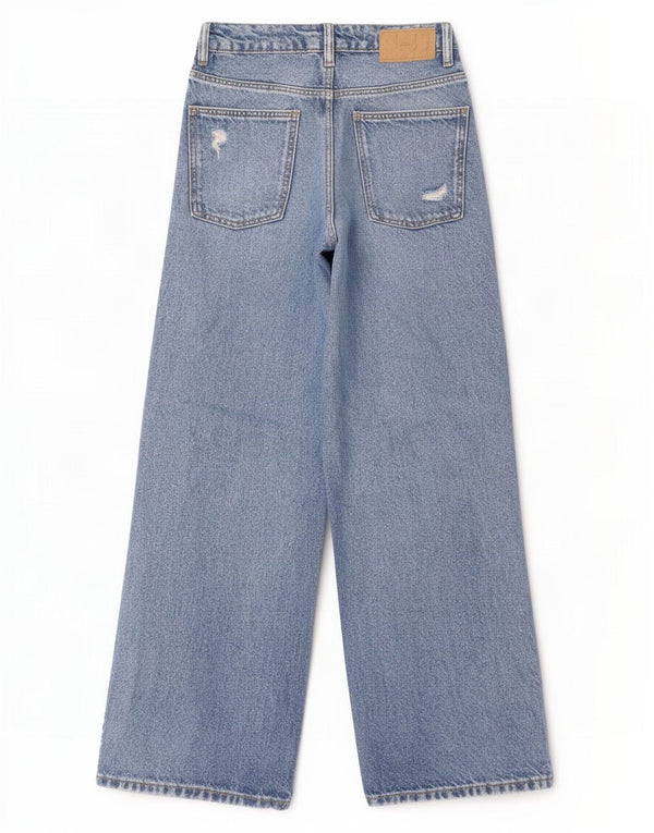 Zara Piger Distressed Wide Leg Jeans 12-13 År W26 L28 Blå