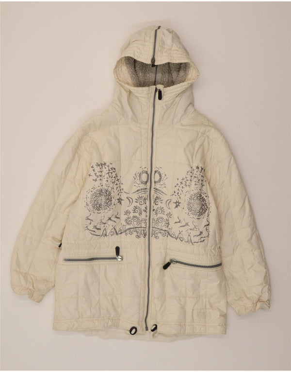 Vintage Womens Oversized Padded Coat UK 10 Small  White Paisley Polyester