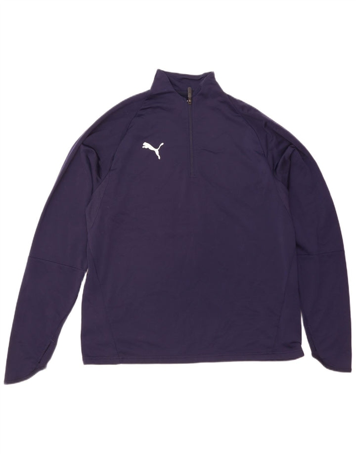 Puma Herre Zip Neck Pullover Træningsdragt Top XL Navy Blue Polyester