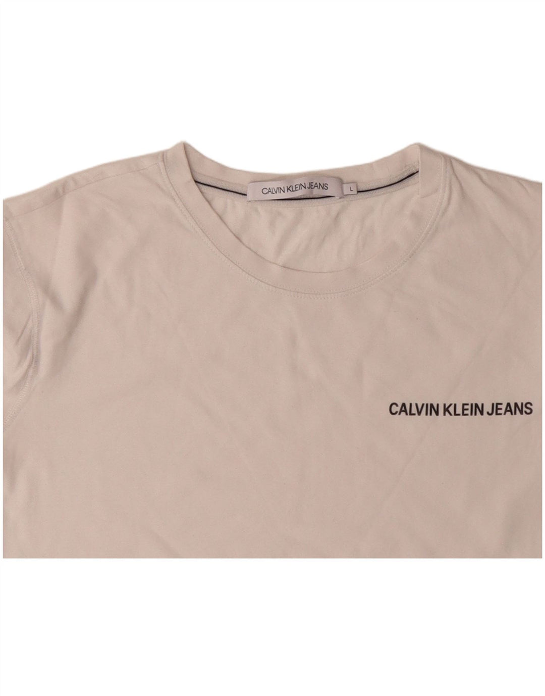 CALVIN KLEIN Herre Grafisk Top Langærmet UK 16 Large Off White Bomuld
