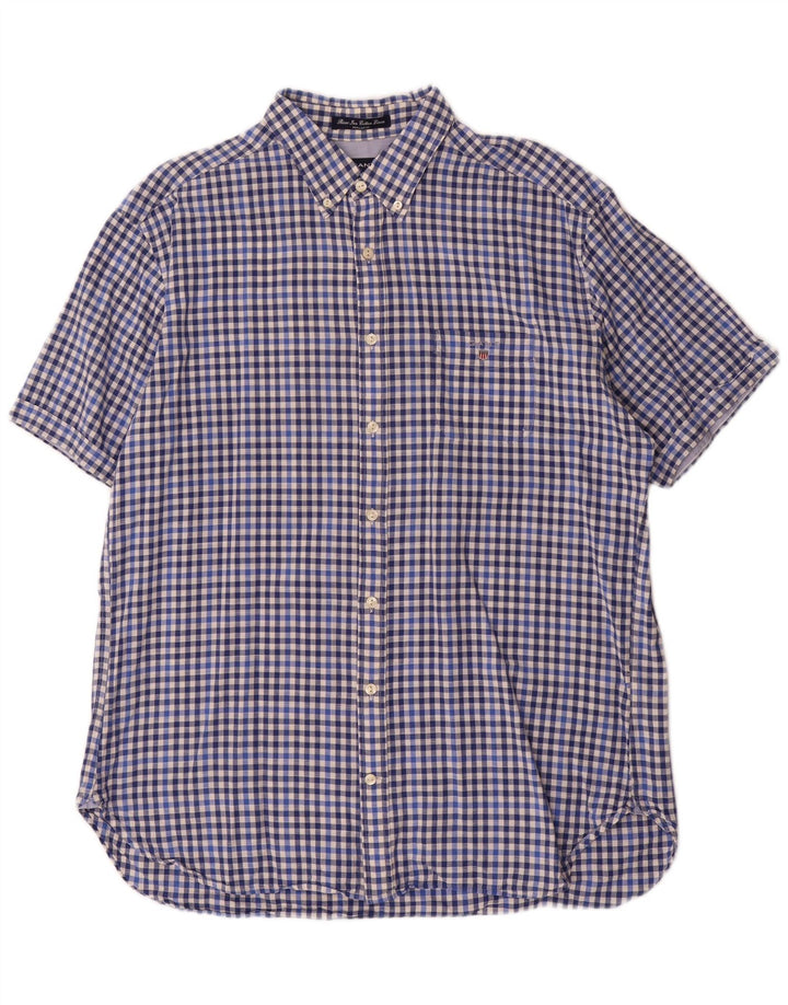 Gant Kortærmet Herreskjorte med normal pasform XL Blå Gingham Bomuld