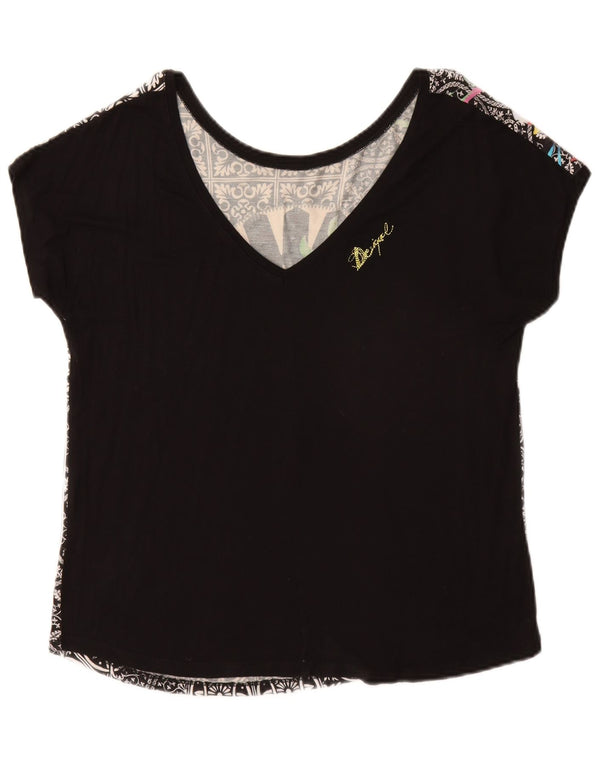 DESIGUAL Womens Graphic T-Shirt Top UK 14 Medium Black Floral