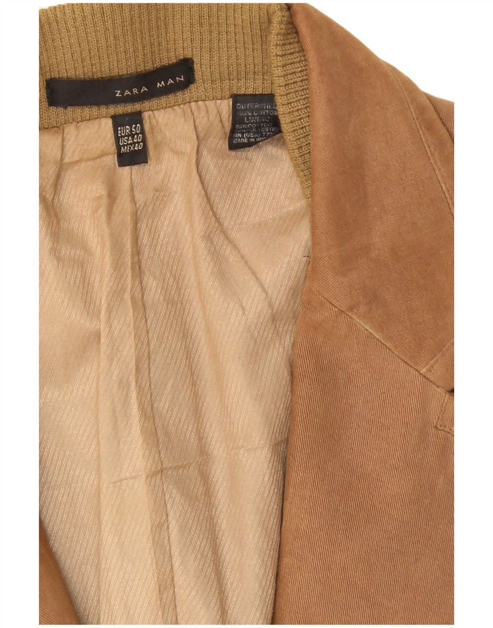 Zara Herre 2-knaps blazerjakke EU 50 Medium Brun Bomuld