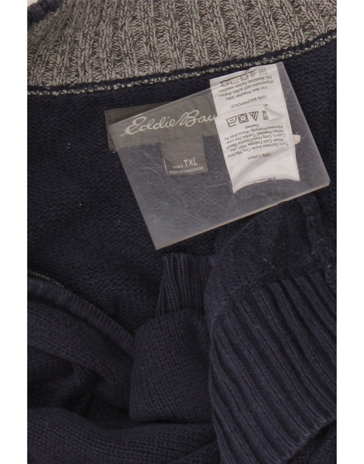 EDDIE BAUER Mens Zip Neck Jumper Sweater XL Navy Blue Cotton