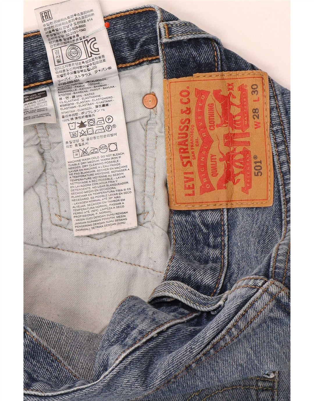 Levi's Herre 501 Straight Jeans W28 L30 Blå Bomuld