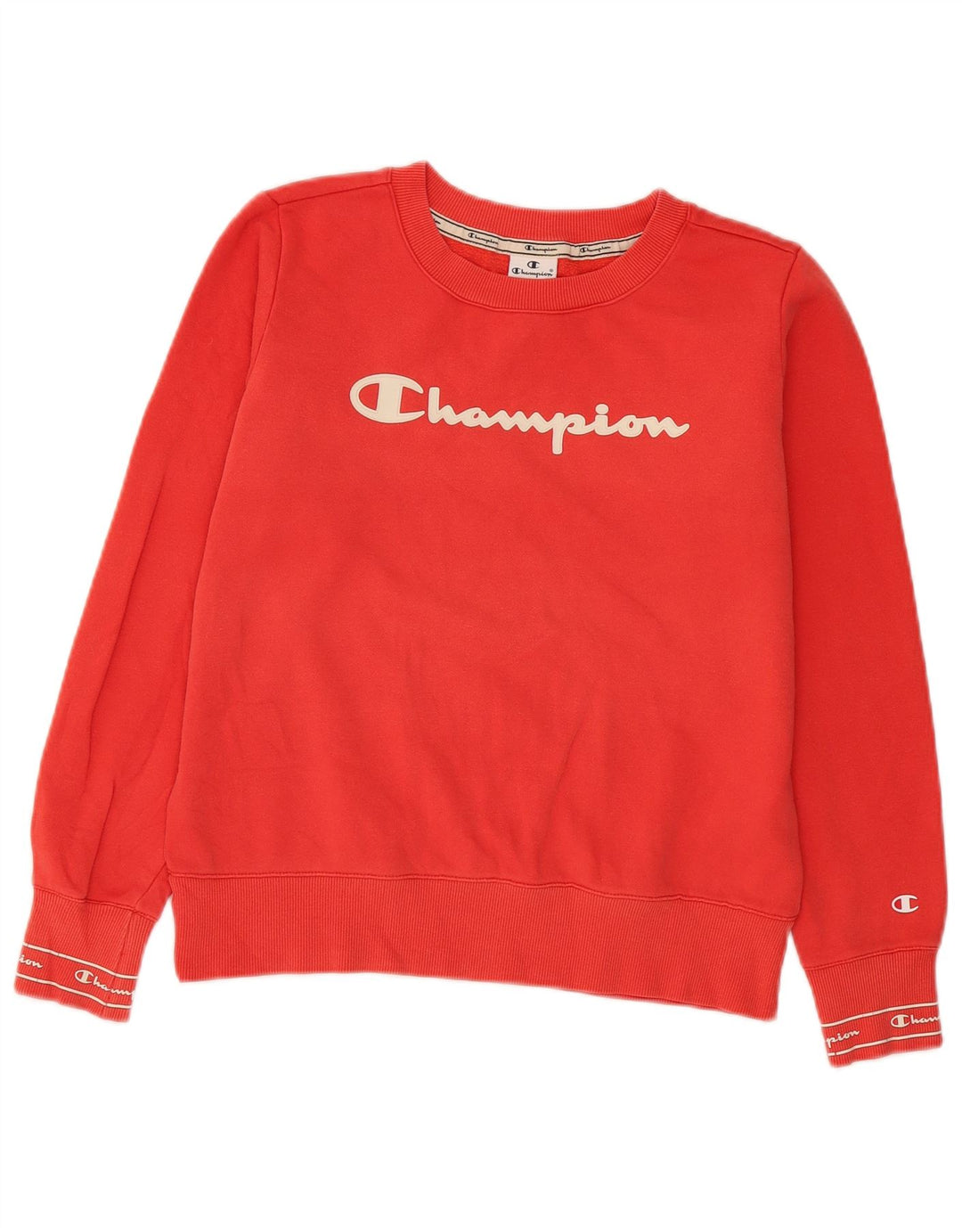 Champion Dame Grafisk Sweatshirt Jumper UK 12 Medium Rød Bomuld