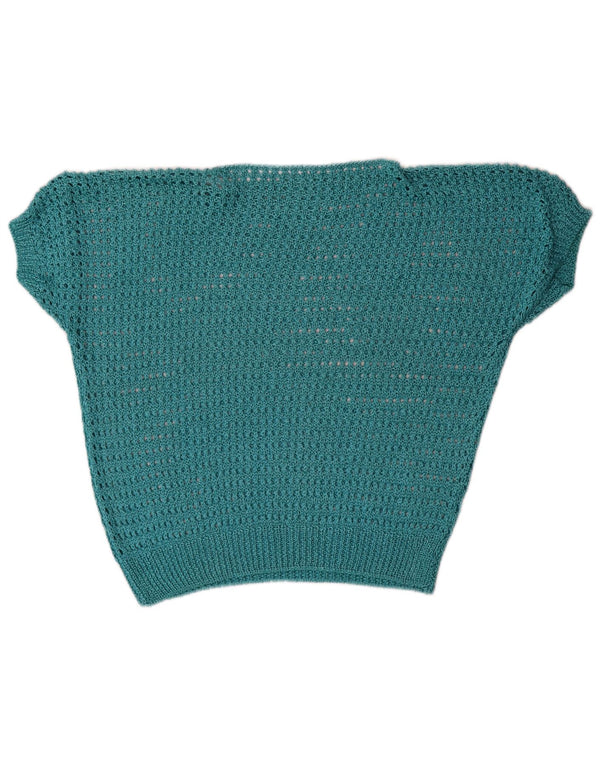 Vintage Dame Kortærmet Boat Neck Jumper Sweater UK 16 Large Blue