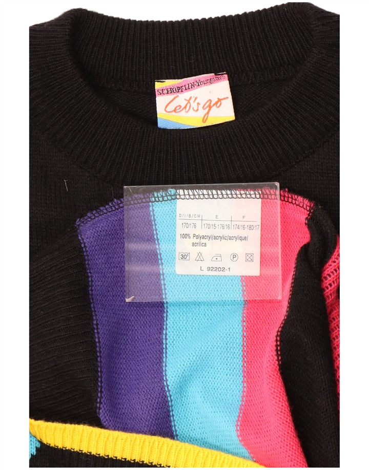 VINTAGE Grafisk Jumperkjole til kvinder UK 16 Stor sort farveblok