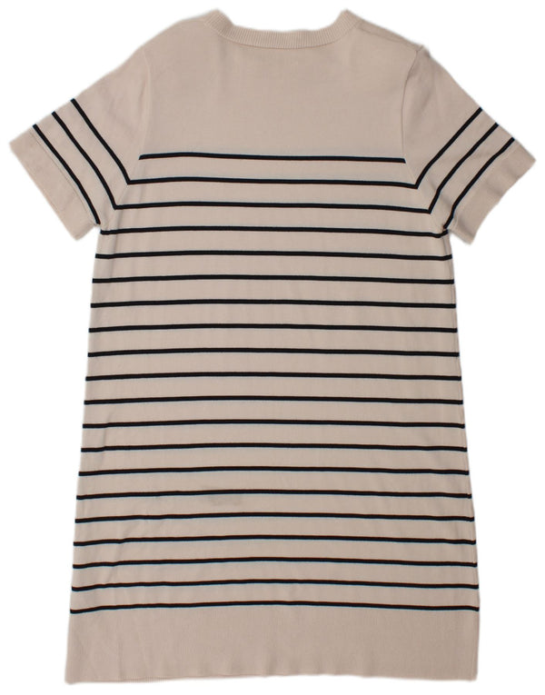 Zara Dame Kortærmede Jumper Kjole UK 16 Stor Beige Stribet Viscose