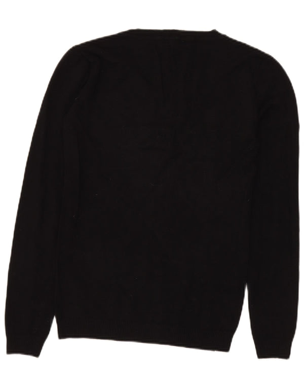 Guess Womens Graphic V-Neck Jumper Sweater UK 8 Small Black Viscose