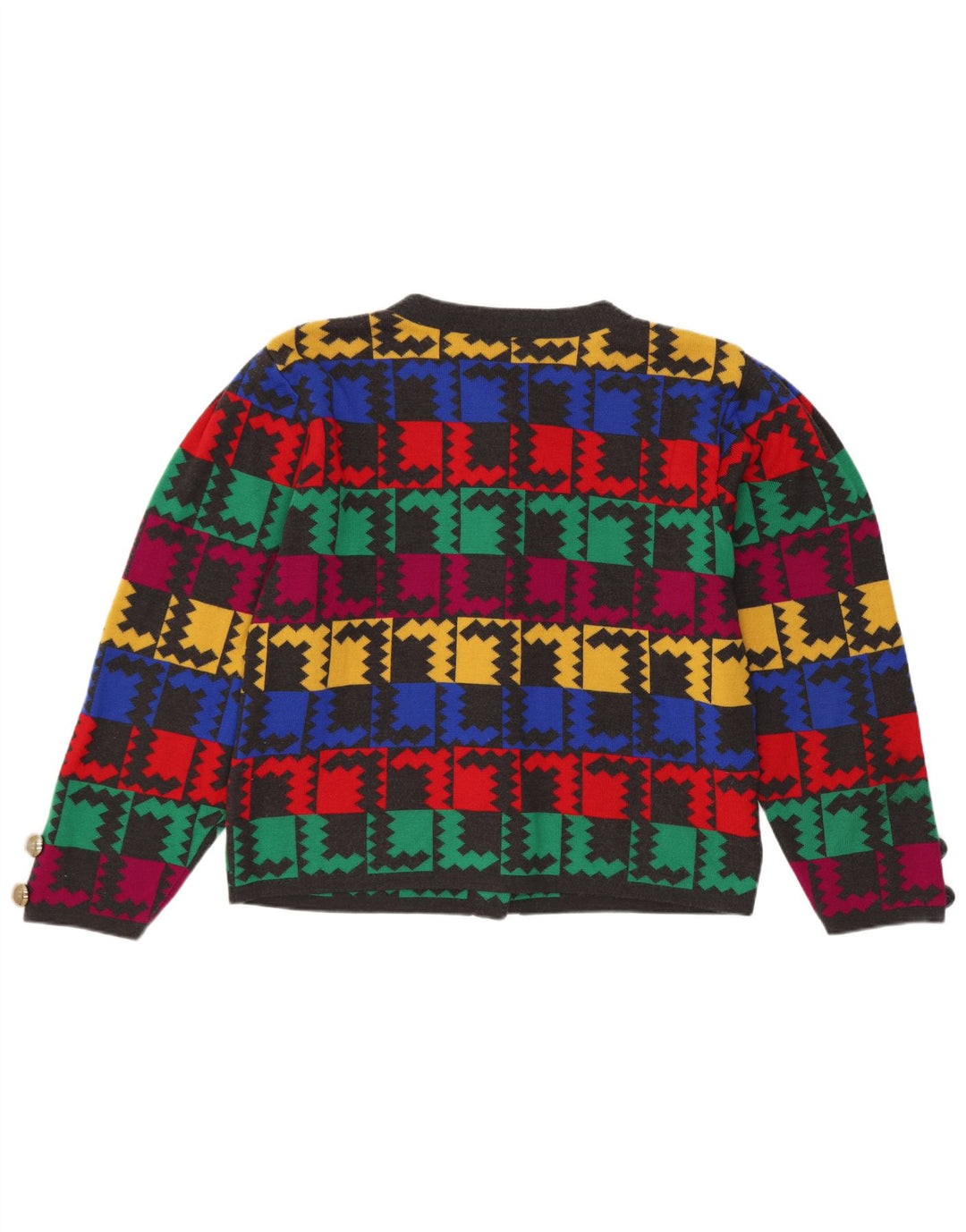 Bode Womens Crop Cardigan Sweater UK 14 Medium Multicolored Geometric