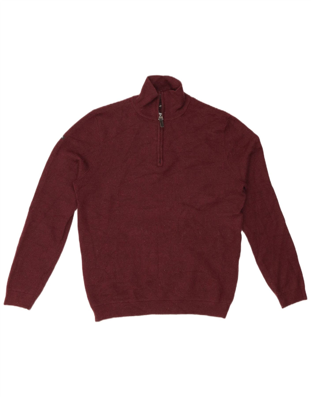 SUPERDRY Dame sweater med lynlås-hals UK 16 Large Burgundy Merino Wool