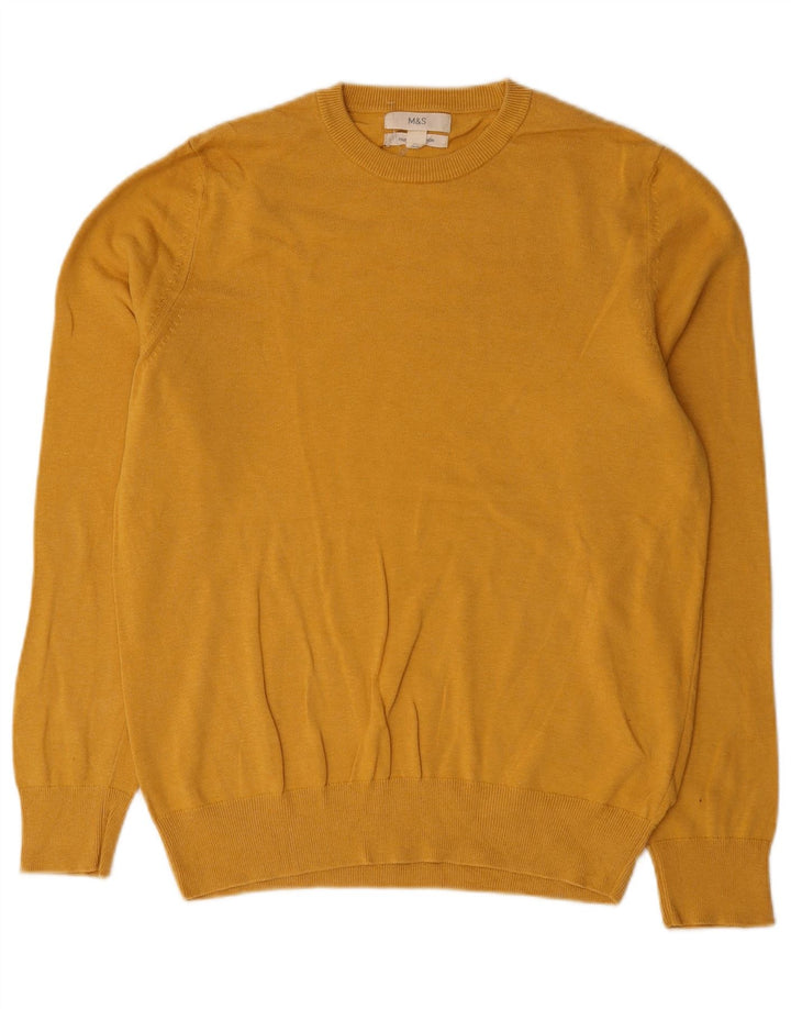 Marks & Spencer Herre sweater med rund hals, medium gul bomuld