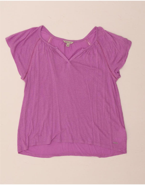 Calvin Klein Jeans Dame Loose Fit T-Shirt Top UK 10 Small Purple Linen