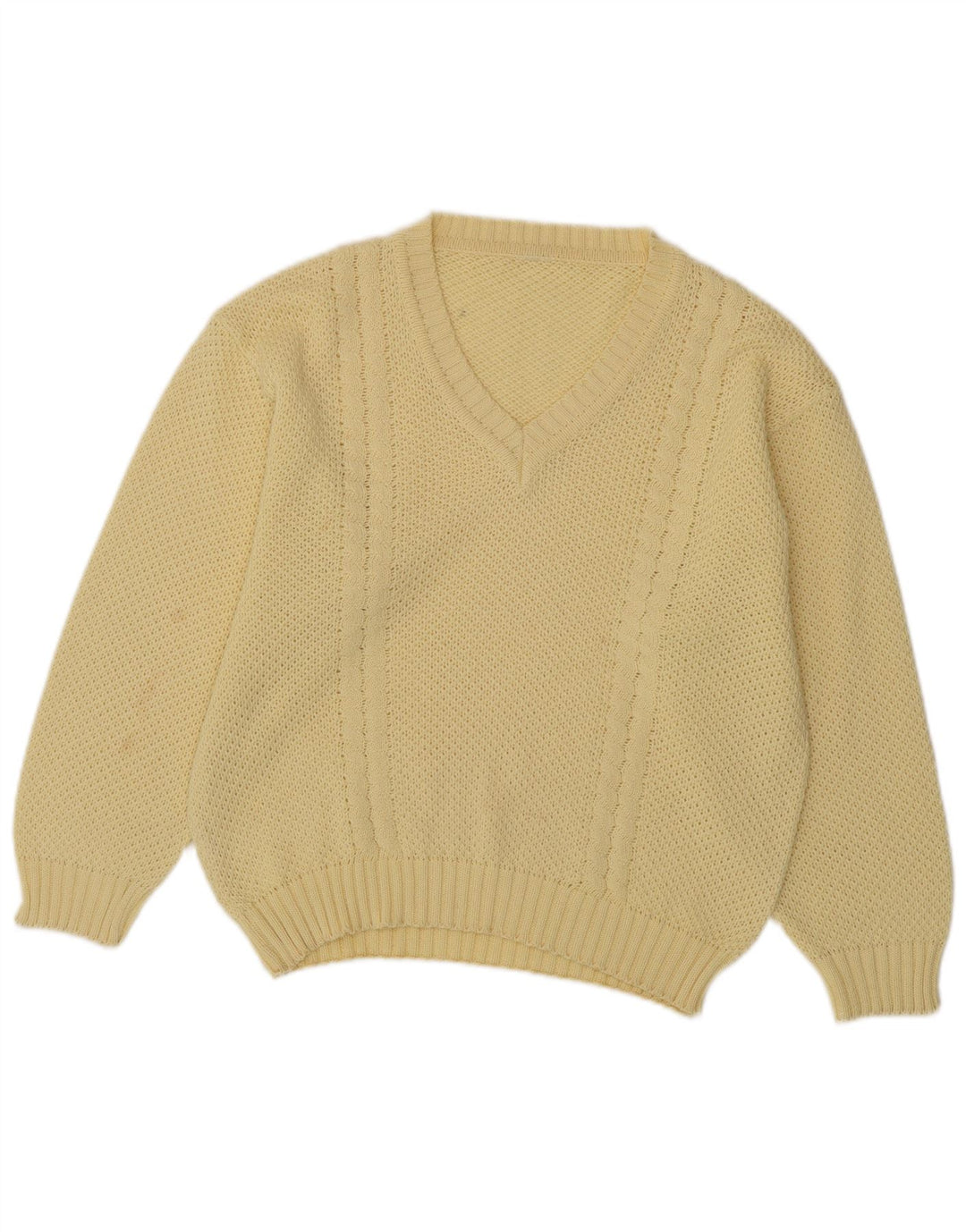VINTAGE Dame Oversized V-hals sweater IT 40 Lille gul bomuld