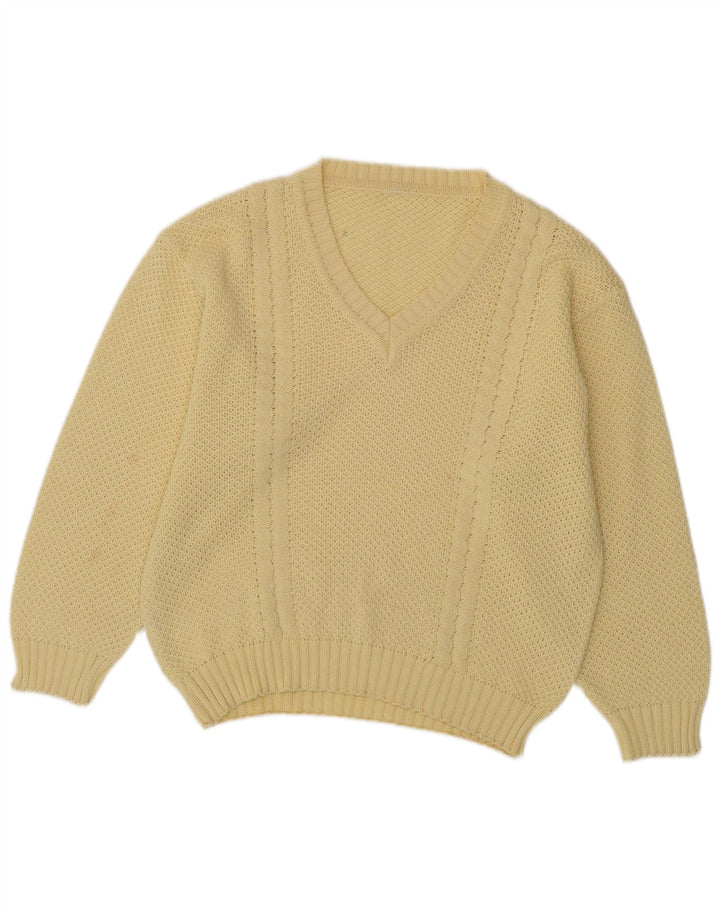 VINTAGE Dame Oversized V-hals sweater IT 40 Lille gul bomuld