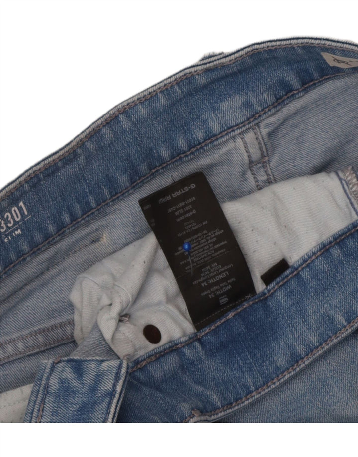 G-Star Herre 3301 Distressed Slim Jeans W34 L34 Blå Bomuld
