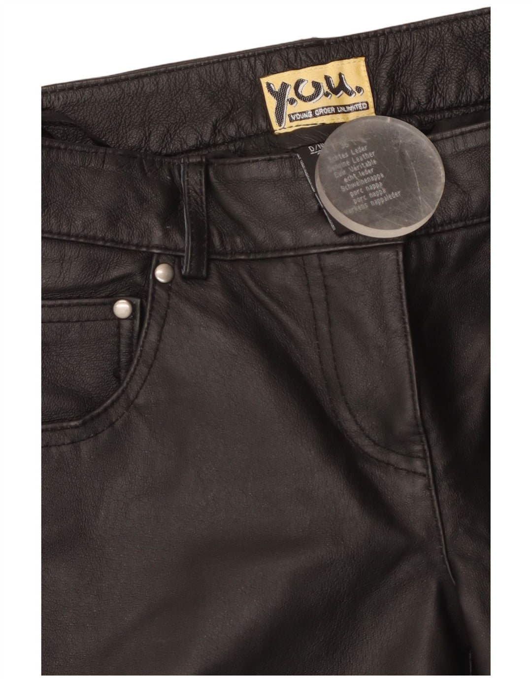 Vintage lige læderbukser til kvinder EU 38 Medium W28 L29 sort læder