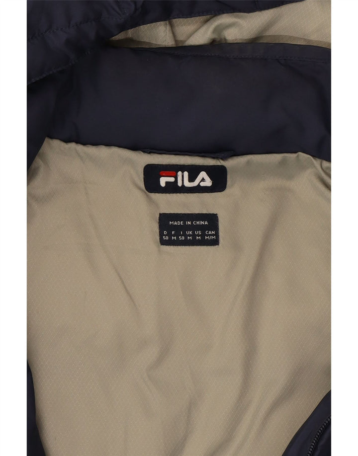 FILA Mens Hooded Padded Jacket UK 38 Medium Navy Blue Polyester