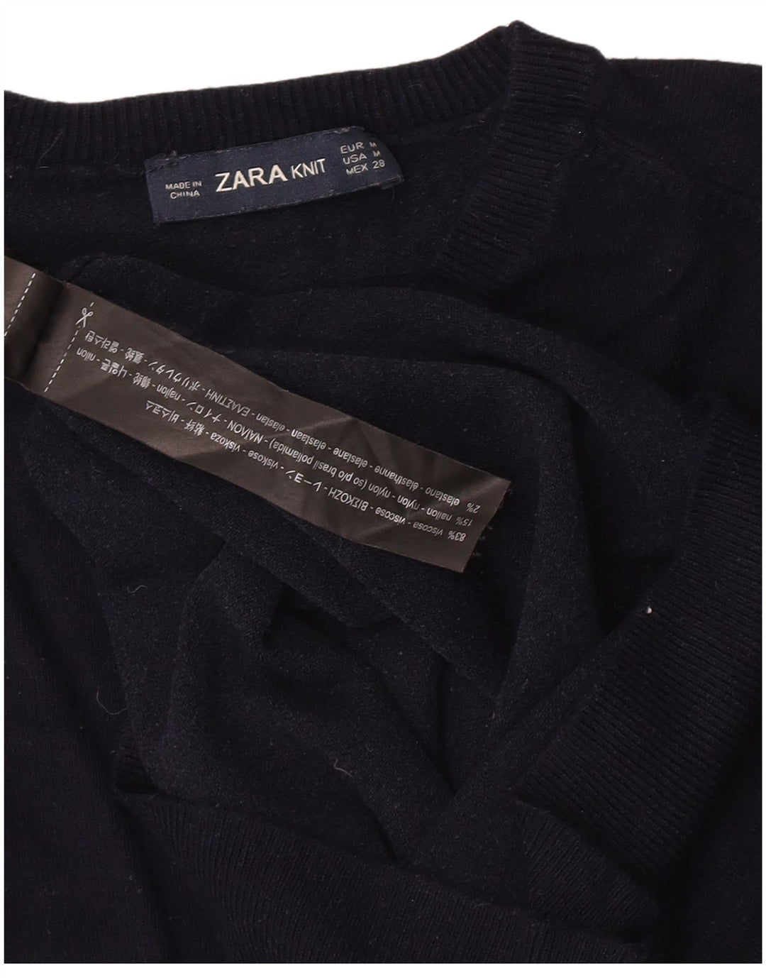 Zara Dame sweater med rund hals DK 12 Medium Navy Blue Viscose