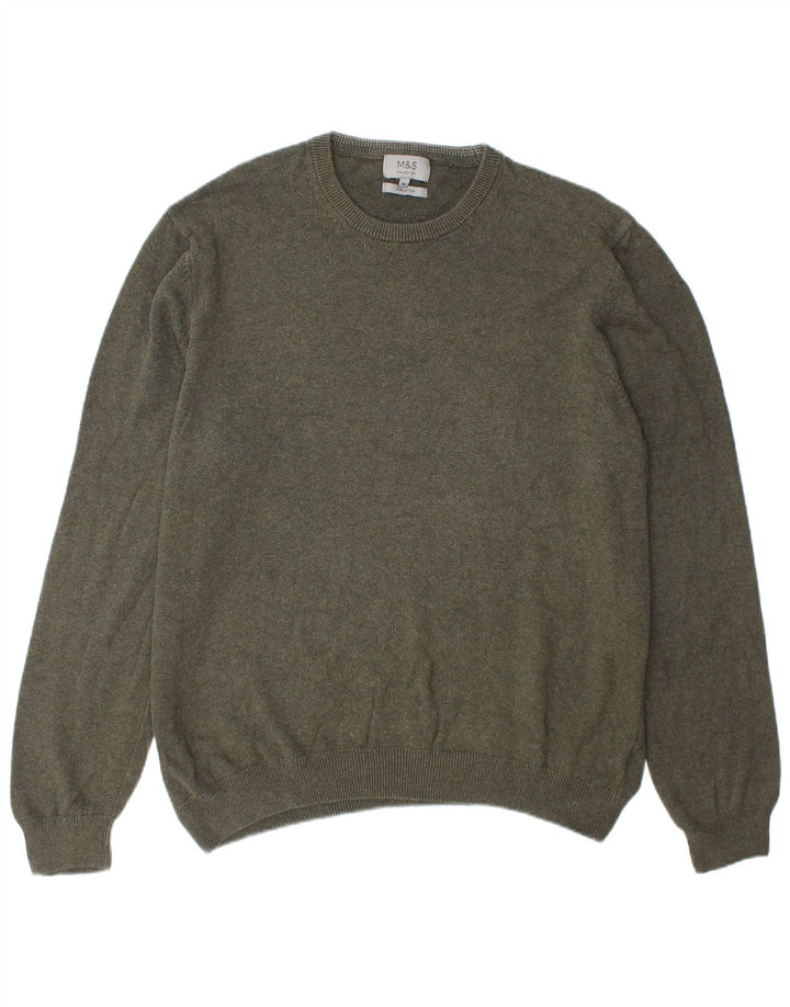 Marks & Spencer Herre sweater med rund hals XL Khaki Bomuld