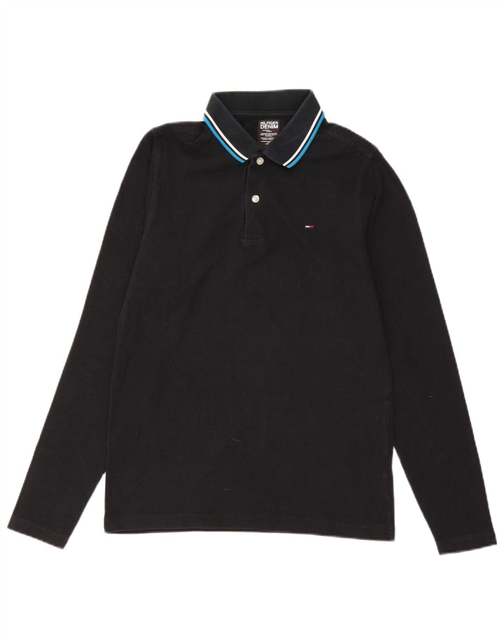 TOMMY HILFIGER Langærmet herre poloshirt Medium sort bomuld
