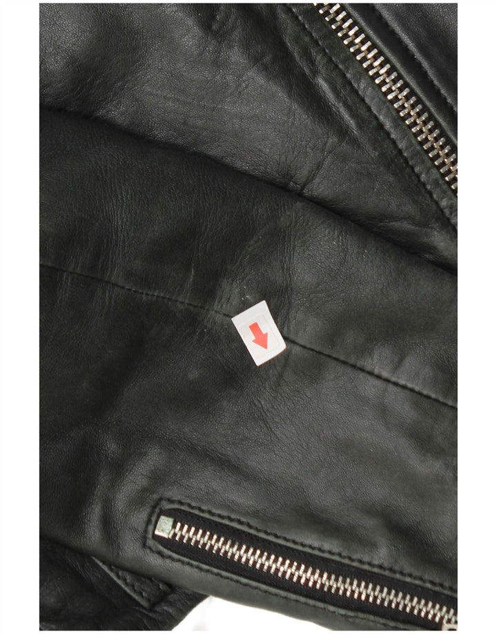 Zara Womens Crop Læder Biker Jacket UK 12 Medium Black