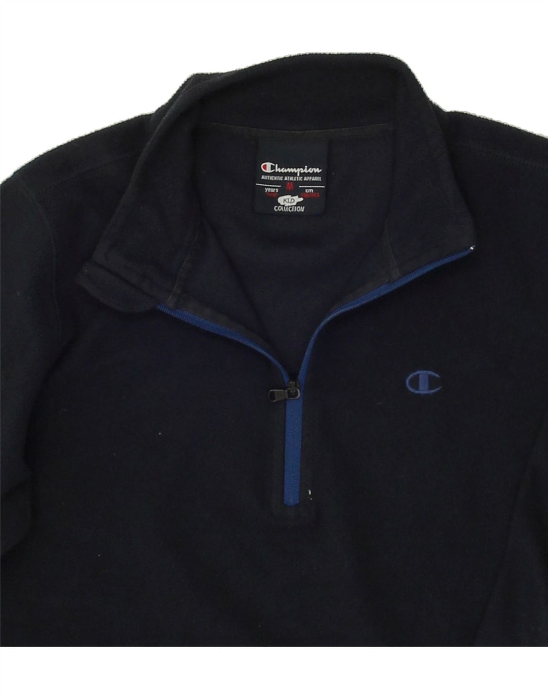 CHAMPION Boys Zip Neck Fleece Jumper 9-10 Years Medium Navy Blue | Vintage Champion | Thrift | Second-Hand Champion | Used Clothing | Messina Hembry 