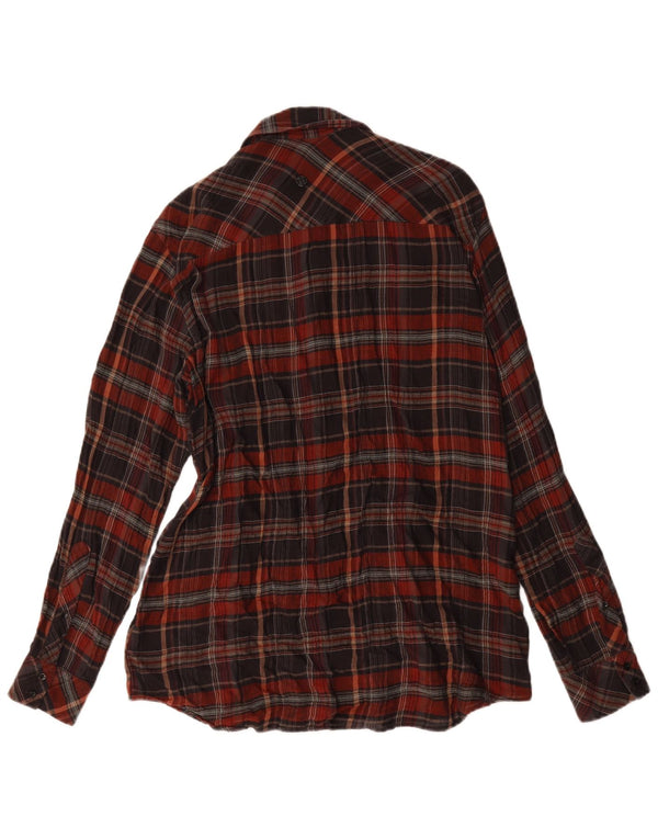 Trussardi Womens Longline Shirt UK 14 Medium Burgundy Check