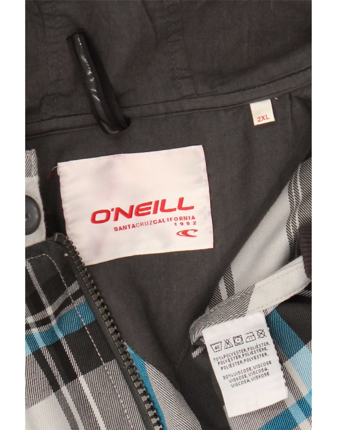 O'Neill Bomberjakke med hætte til mænd UK 44 2XL Grå ternet polyester