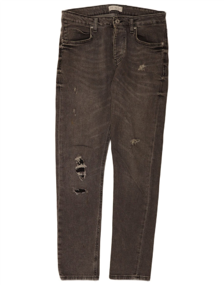 Zara Herre Distressed Slim Jeans EU 40 Medium W31 L31 Grå Bomuld