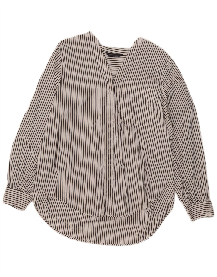 Marks & Spencer Dame Pullover Shirt UK 16 Stor hvid stribet bomuld