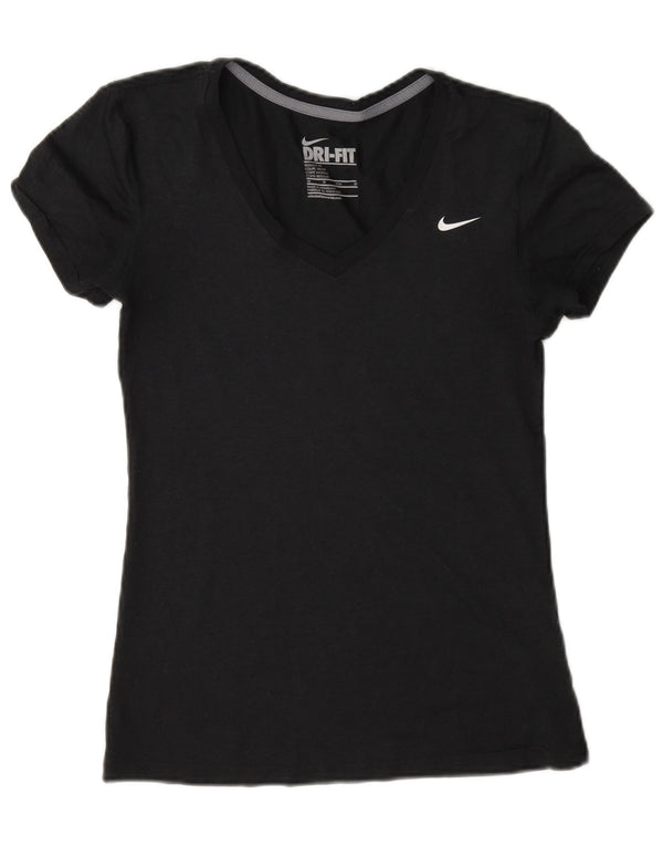 Nike Dame Dri Fit Regular T-Shirt Top UK 6 XS Navy Blue Polyester