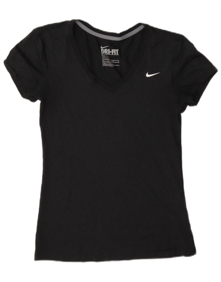 Nike Dame Dri Fit Regular T-Shirt Top UK 6 XS Navy Blue Polyester