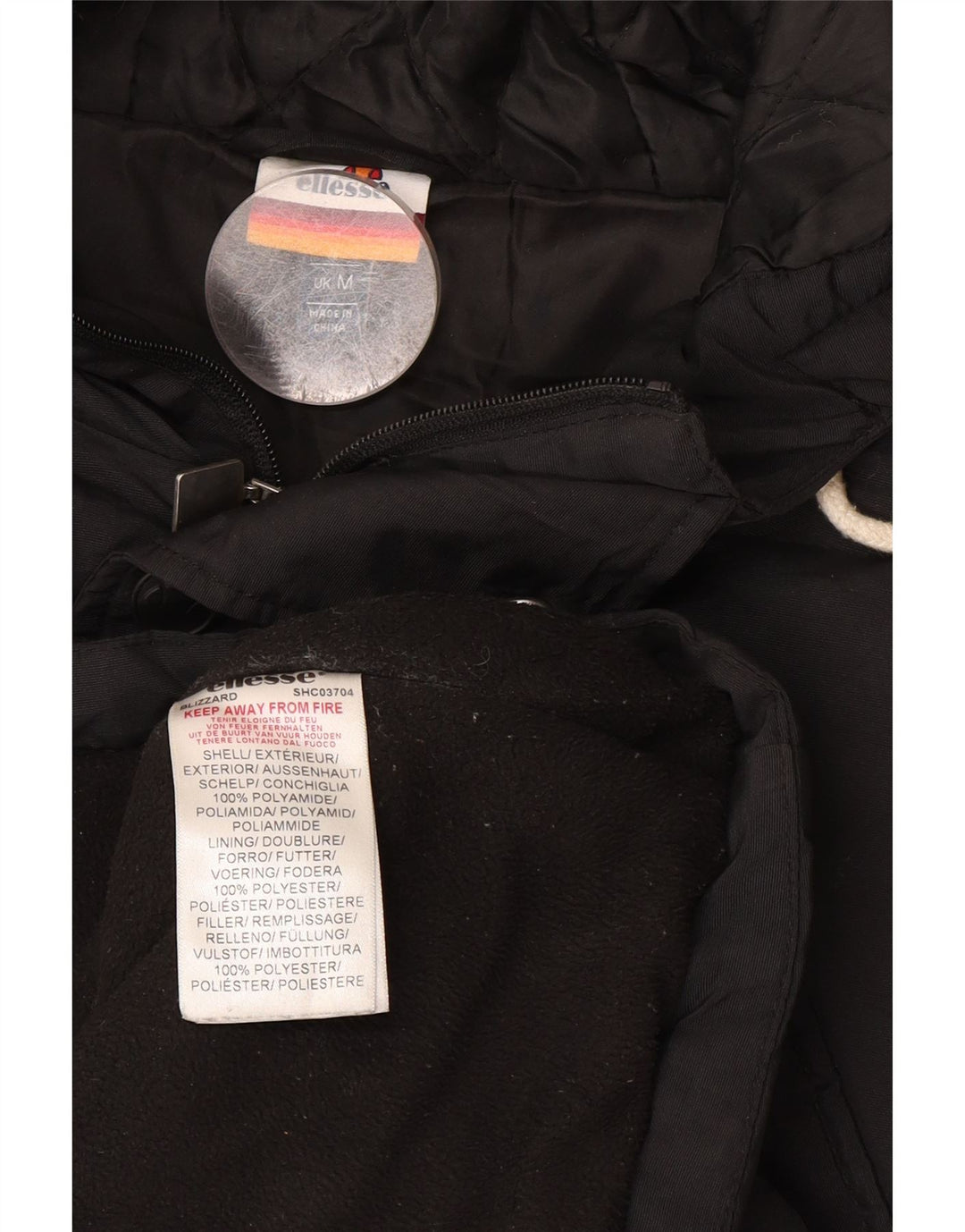 Ellesse Herre Hooded Parka Jacket UK 38 Medium Black Polyester