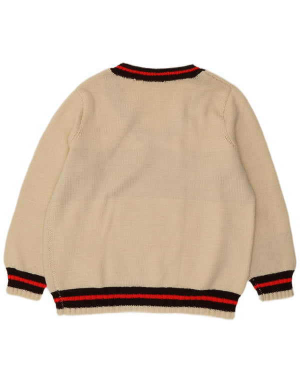 Vintage herre V-hals sweater XL Beige Colourblock