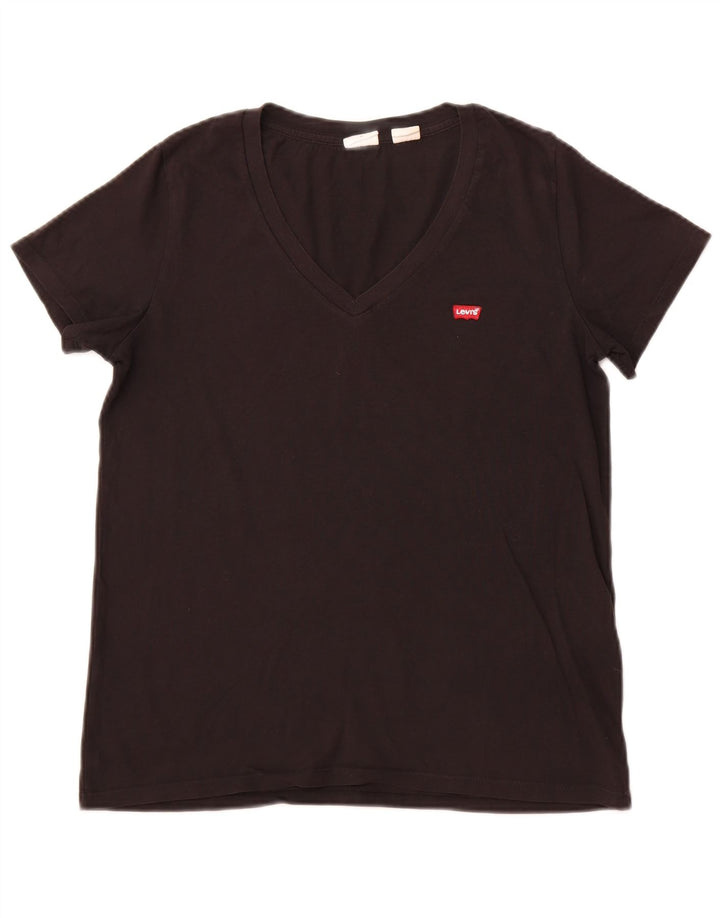 LEVI'S Dame T-Shirt Top UK 12 Medium Sort Bomuld