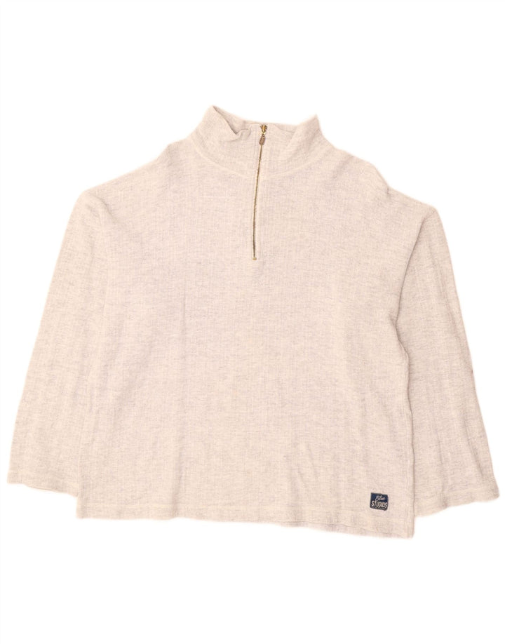 VINTAGE trøje med lynlås til kvinder UK 18 XL Grå