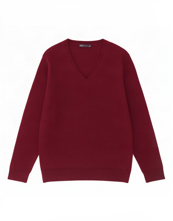 Marks & Spencer Dame V-hals sweater UK 22 3XL Burgundy Akryl