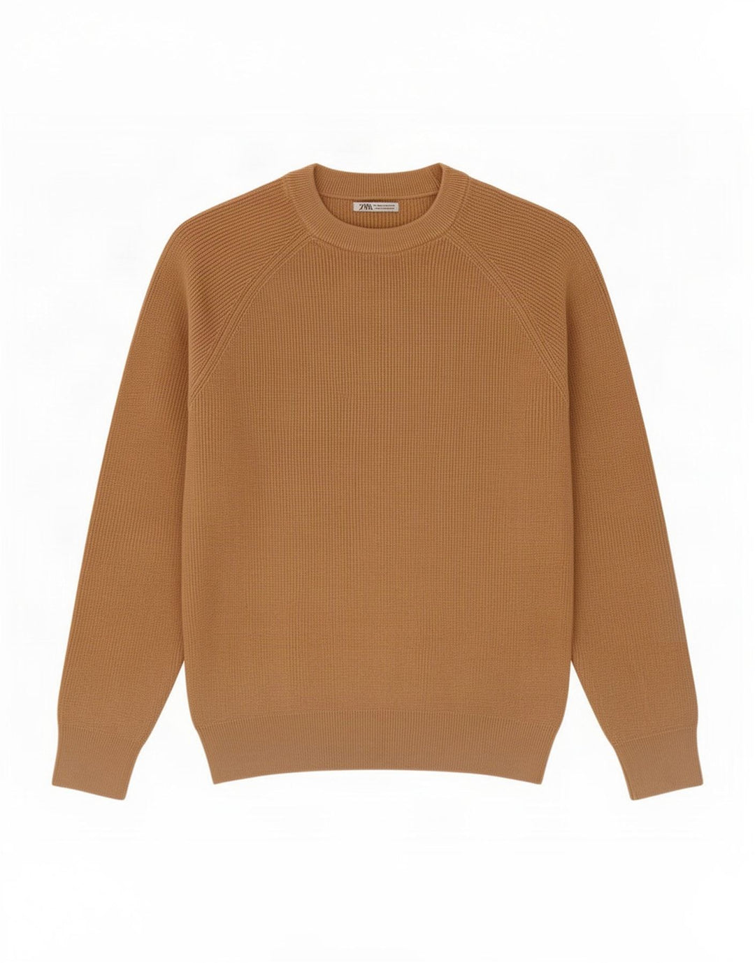 Zara Herre trøjetrøje med rund hals mellem beige bomuld
