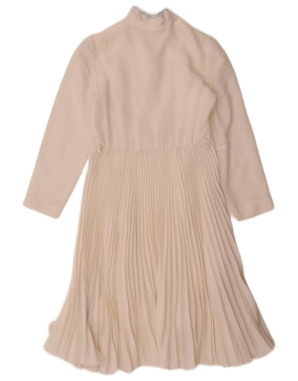 Vintage dame 3/4-ærmet A-line kjole UK 4 XS beige ternet polyester