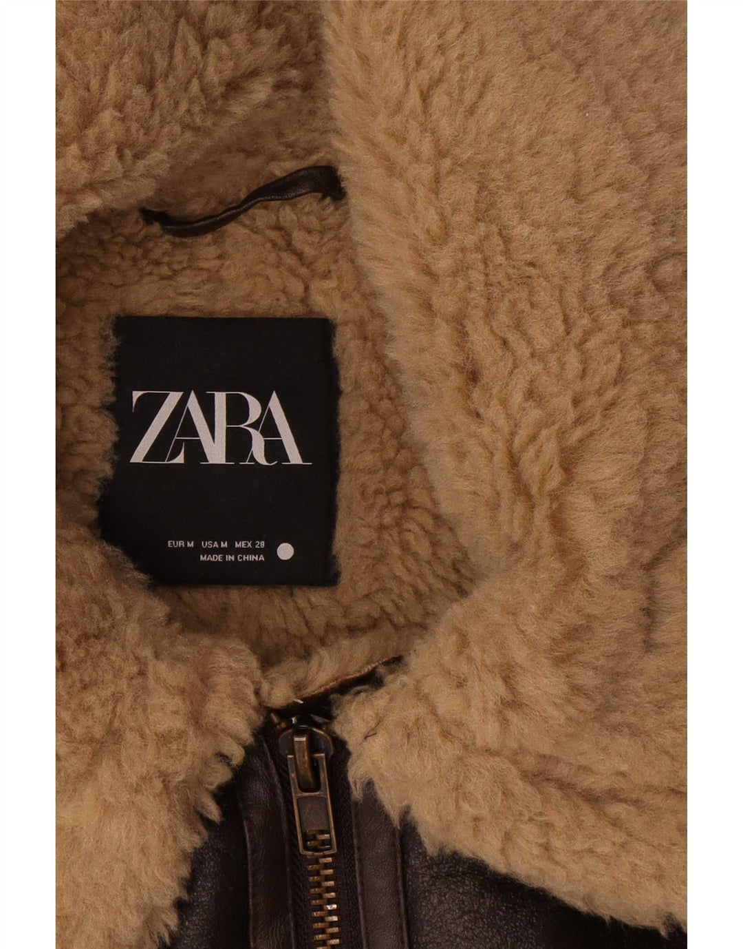Zara Dame Oversized Shearling Jacket UK 14 Medium Brun